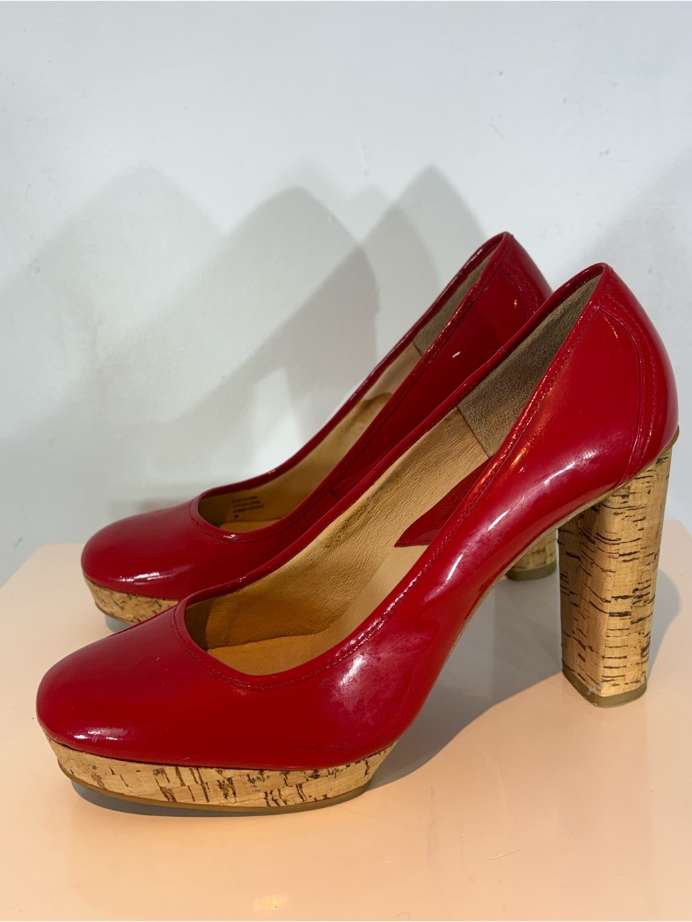 Michael Kors Cork Platform Red Patent Leather Pumps Size 9 Round Toe